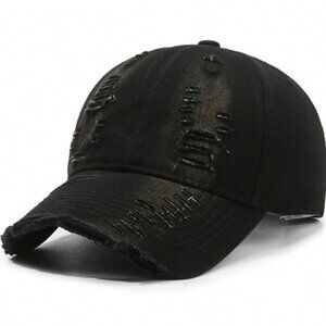 Black Distressed Washed Dad Hat Adjustable Baseball Cap Unisex Vintage Casual